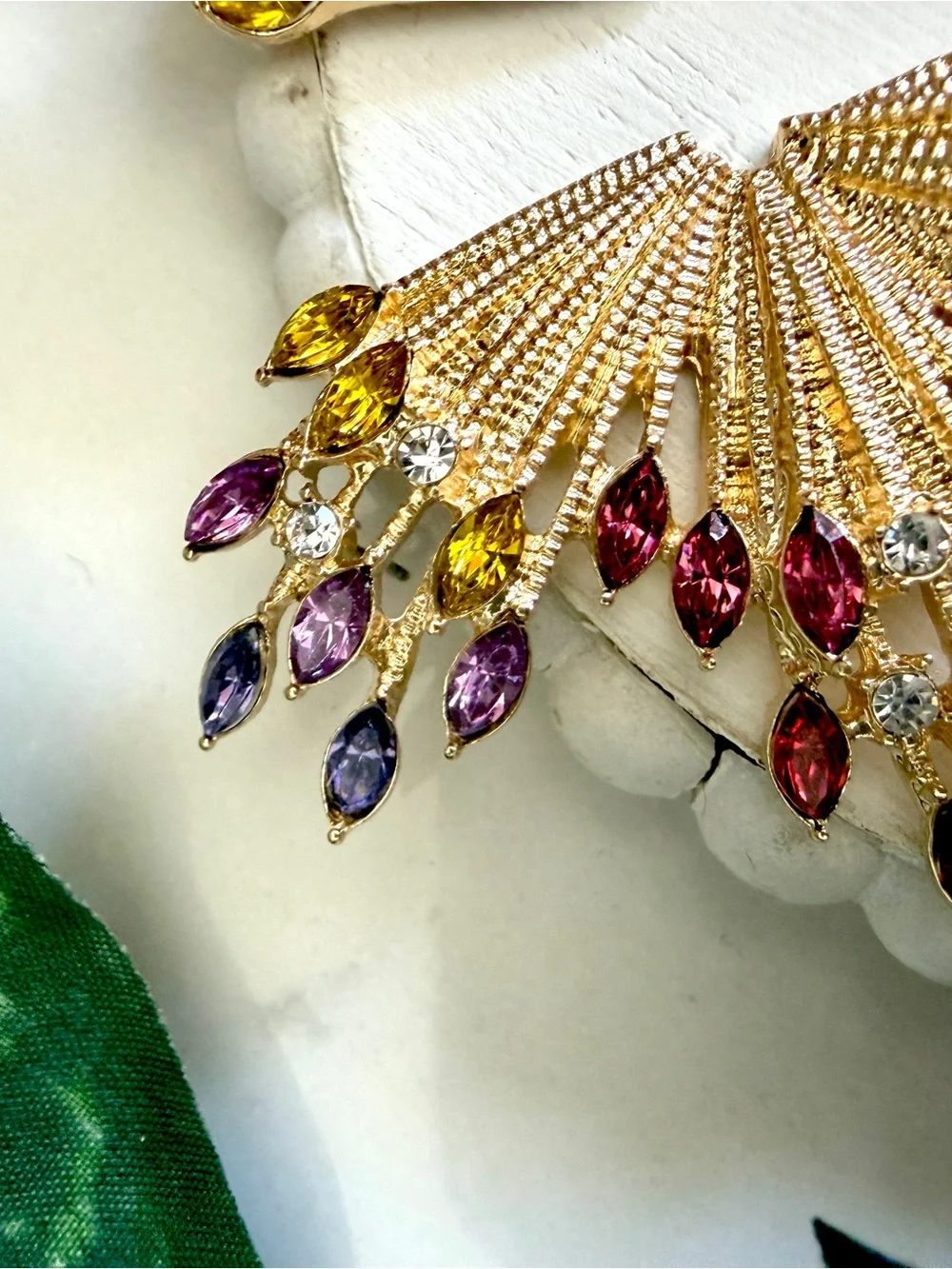 Colorful Rhinestone Starburst Fan Gold Earrings Statement Jewelry Art Deco NEW